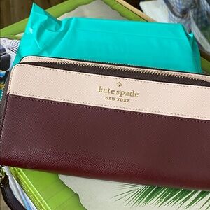 kate spade Two-Tone Burgundy and Blush Zip Around Wallet